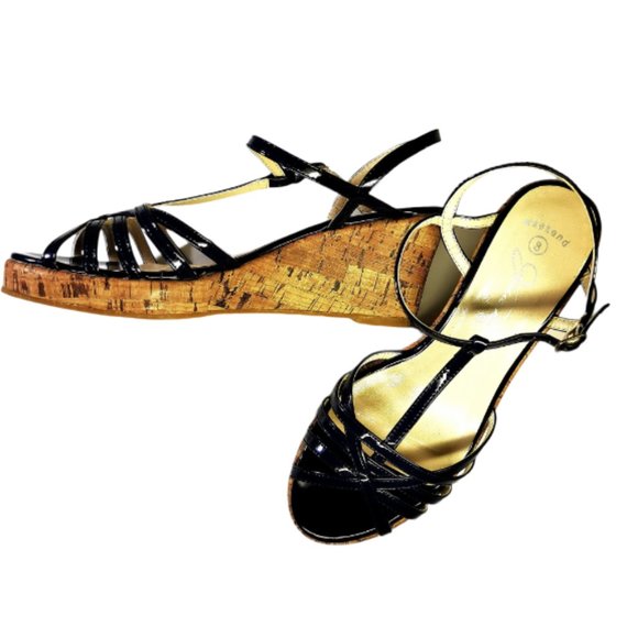 Jessica Wedges, Size 8 - Glossy Dark Blue sandals - Picture 6 of 8